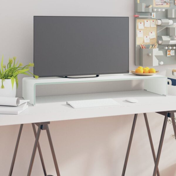 Suporte de TV/monitores em vidro branco 90x30x13 cm