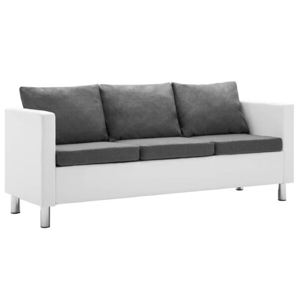 Sofá de 3 lugares em couro artificial branco e cinzento claro