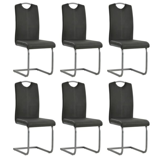 Cadeiras de jantar cantilever 6 pcs couro artificial cinzento