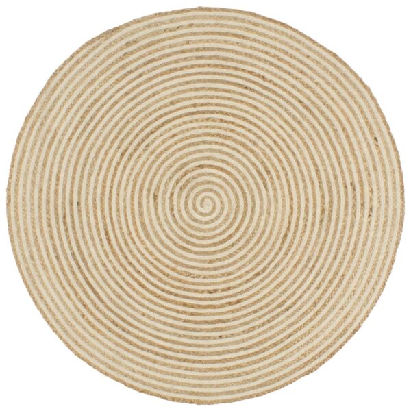 Tapete artesanal em juta com design em espiral branco 90 cm