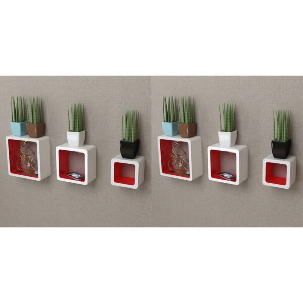 Prateleiras de parede cubo 6 pcs branco e vermelho