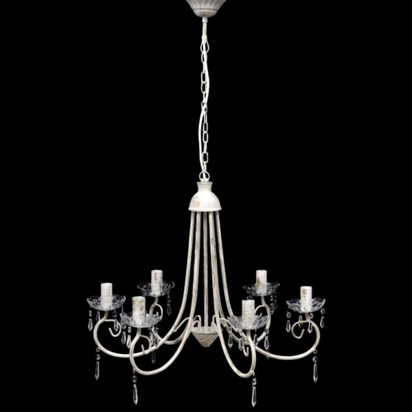Candelabro de cristal, elegante, branco, com 6 lâmpadas