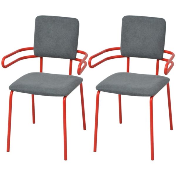 Cadeiras de jantar 2 pcs tecido vermelho e cinzento