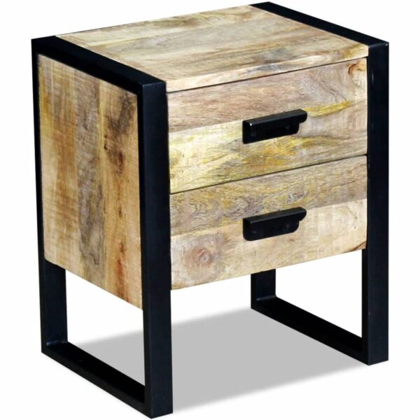 Mesa apoio 2 gavetas madeira de manga sólida 43x33x51 cm