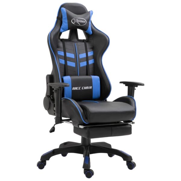 Cadeira de gaming c/ apoio pés couro artificial azul