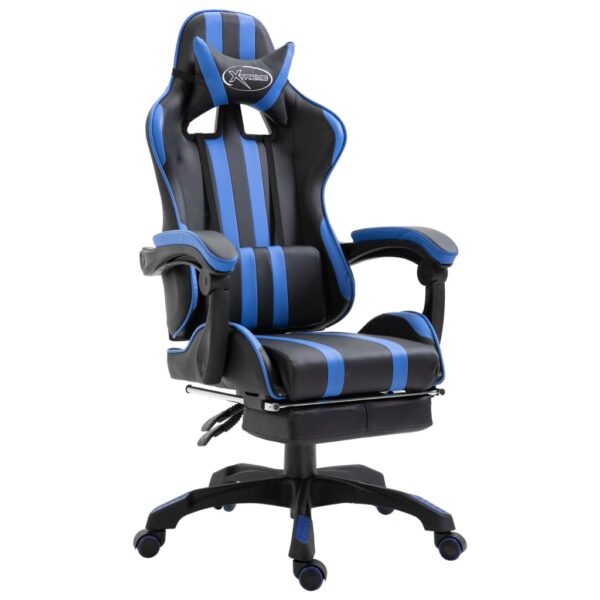 Cadeira de gaming c/ apoio pés couro artificial azul