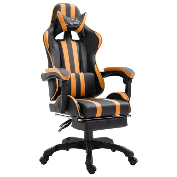 Cadeira de gaming c/ apoio pés couro artificial laranja
