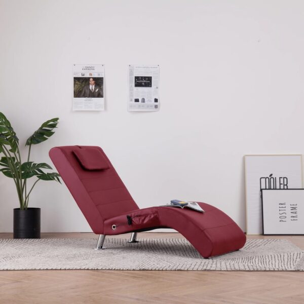 Chaise longue massagem + almofada couro artif. vermelho tinto