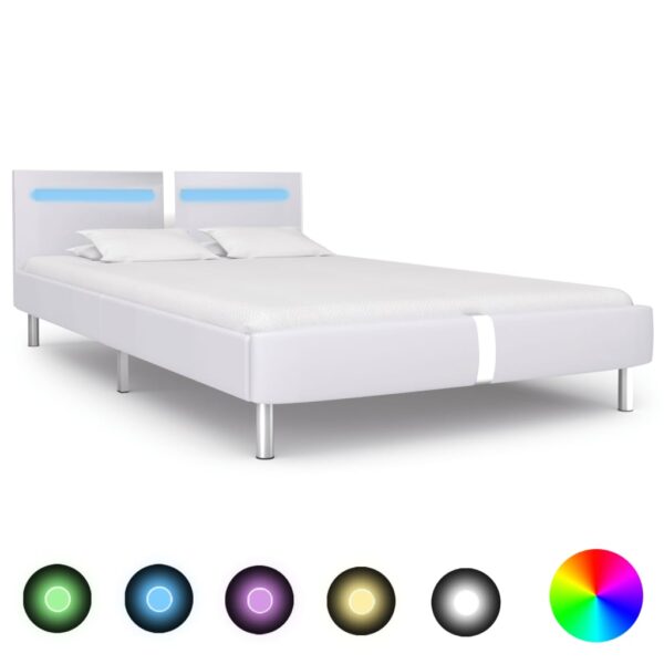 Estrutura de cama com LED 140x200 cm couro artificial branco