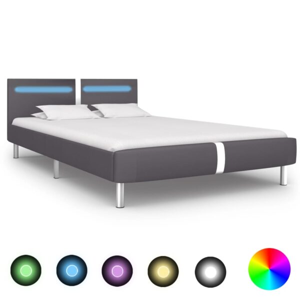 Estrutura de cama com LED 140x200 cm couro artificial cinzento