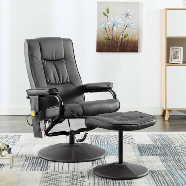 Cadeira de massagens c/ apoio de pés couro artificial cinzento