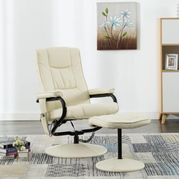 Cadeira de massagens c/ apoio de pés couro artificial creme