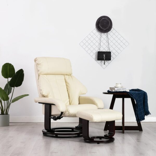 Cadeira TV reclinável c/ apoio pés couro artific. branco creme