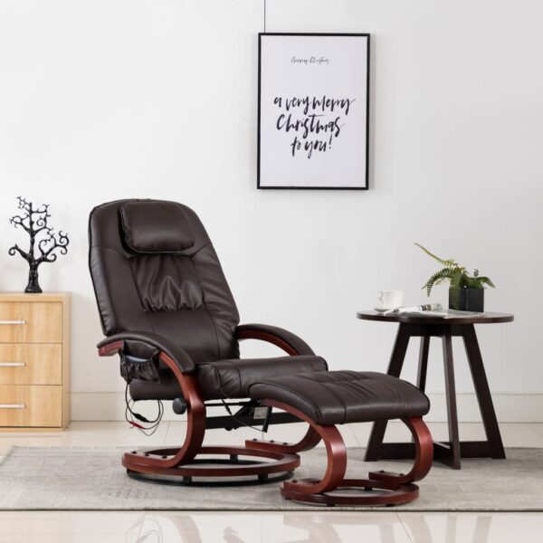 Cadeira massagens reclinável + apoio pés couro artif. castanho