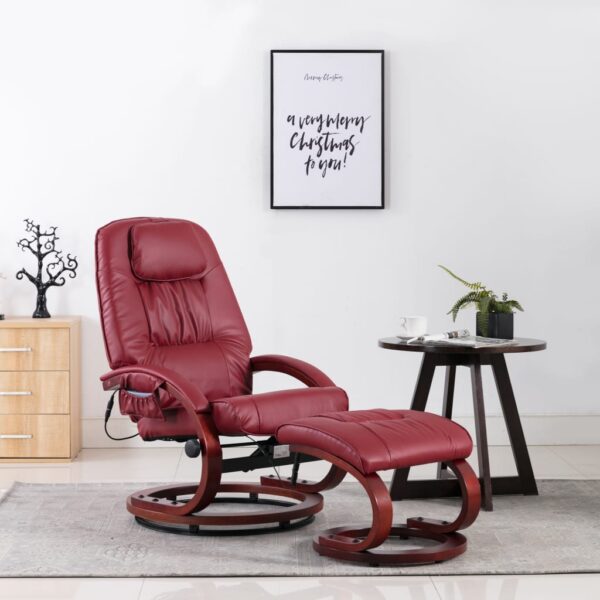 Cadeira de massagens + apoio pés couro artif. vermelho tinto