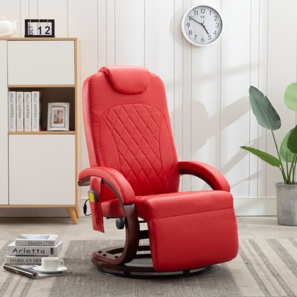 Cadeira de massagens reclinável TV couro artificial vermelho