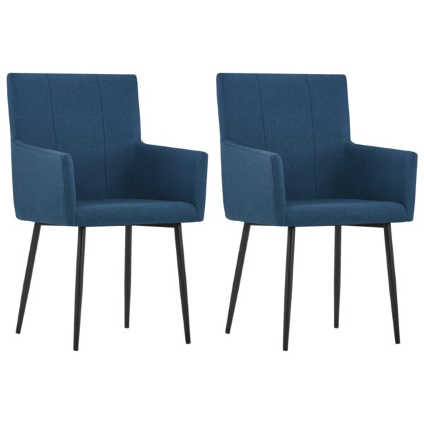 Cadeiras de jantar com apoio de braços 2 pcs tecido azul