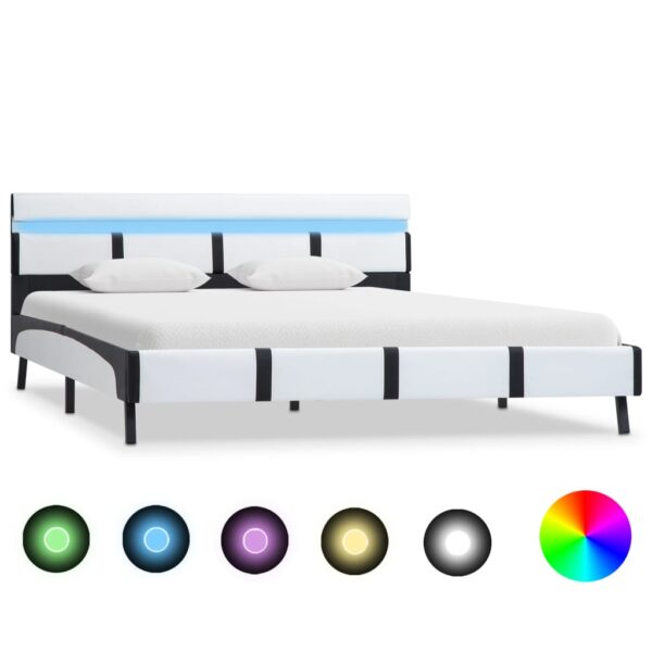 Estrutura de cama com LED 160x200 cm couro artificial branco