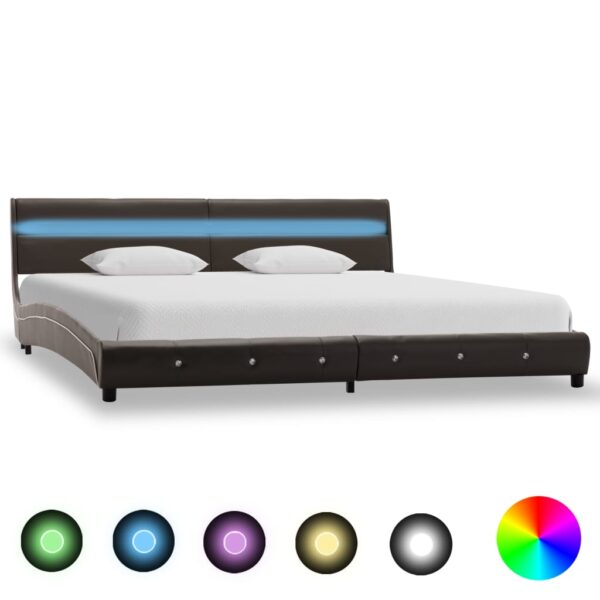 Estrutura de cama com LED 150x200 cm couro artificial cinzento