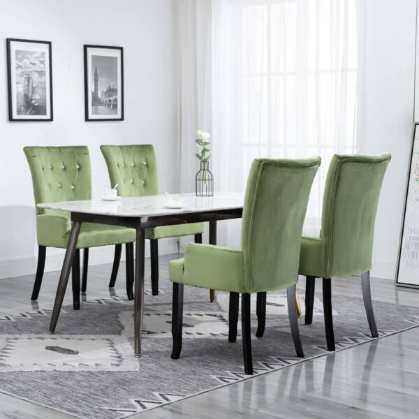 Cadeira de jantar com apoio de braços 4 pcs veludo verde-claro