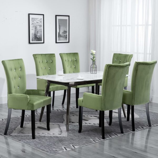 Cadeira de jantar com apoio de braços 6 pcs veludo verde-claro