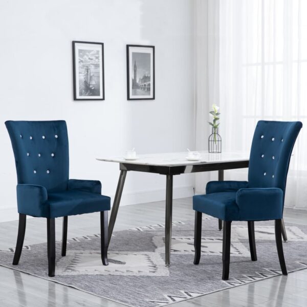 Cadeira de jantar com apoio de braços 2 pcs veludo azul-escuro