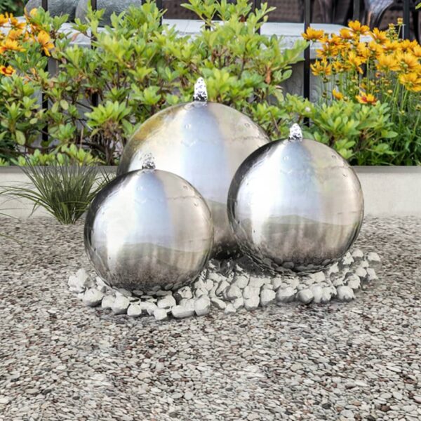 3 pcs esferas para fonte de jardim com LED aço inoxidável
