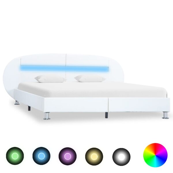 Estrutura de cama c/ LEDs 160x200 cm couro artificial branco