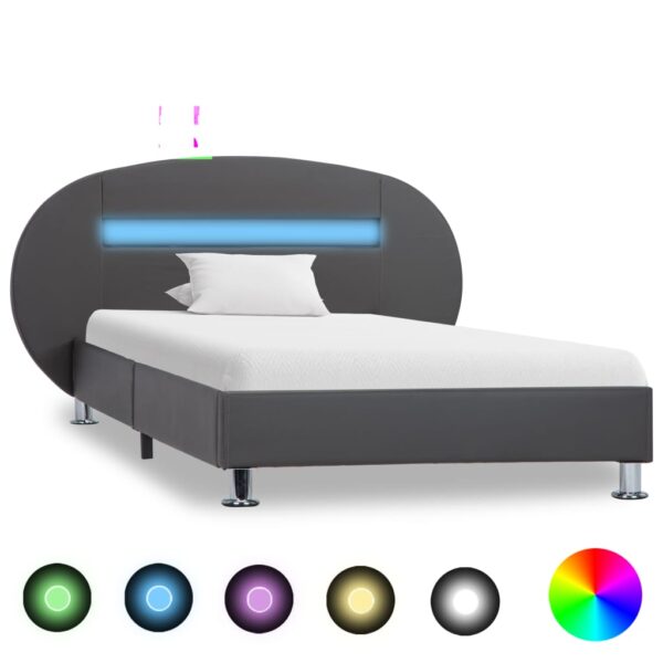 Estrutura de cama c/ LEDs 100x200 cm couro artificial cinzento