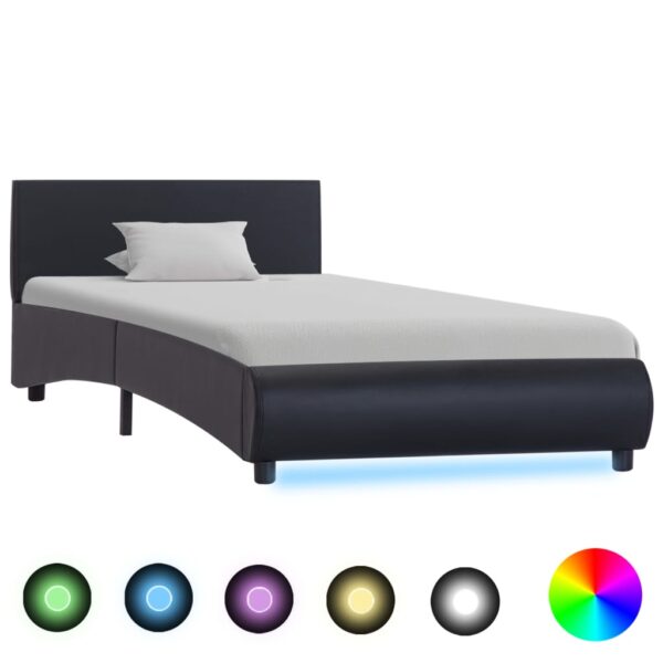 Estrutura de cama c/ LED 90x200 cm couro artificial preto