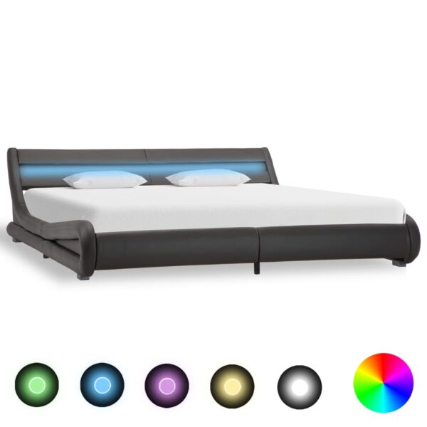 Estrutura de cama com LED 180x200 cm couro artificial cinzento