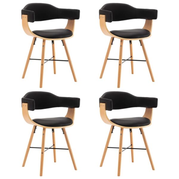 Cadeiras de jantar 4 pcs couro artificial preto madeira curvada