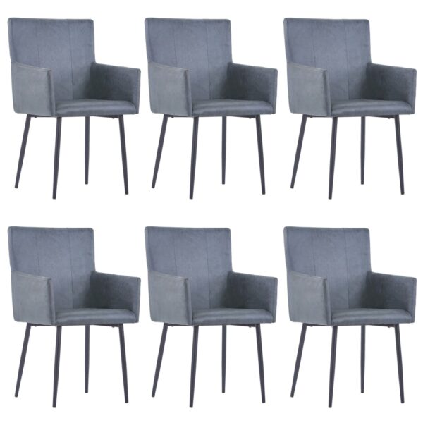 Cadeiras de jantar c/ braços 6 pcs camurça artificial cinzento