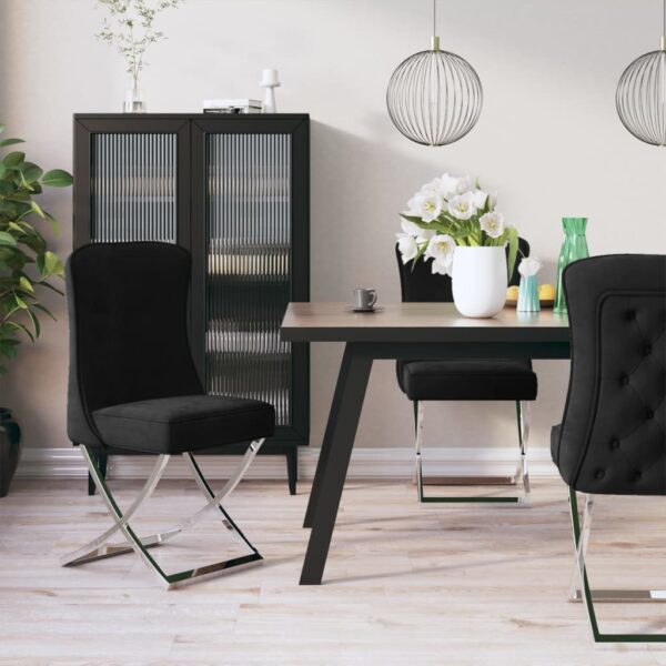 Cadeira de jantar 53x52x98 cm veludo e aço inoxidável preto