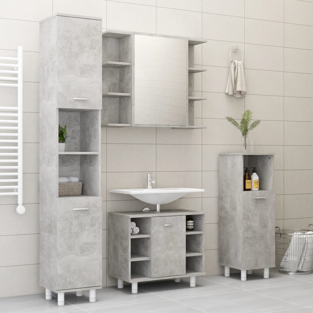 4 pcs conj. móveis casa de banho contraplacado cinzento cimento