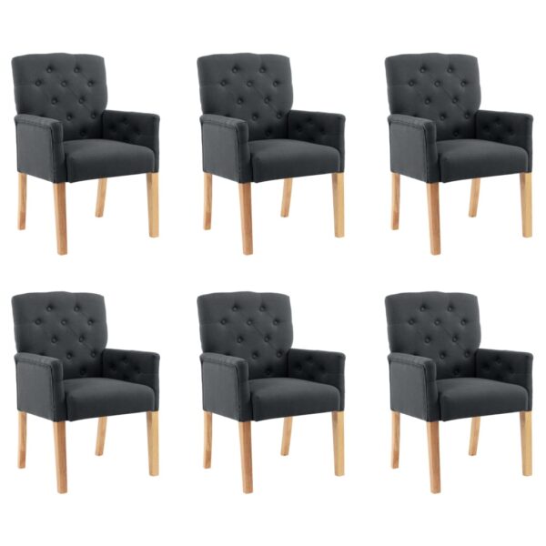 Cadeiras jantar com apoio de braços 6 pcs tecido cinzento