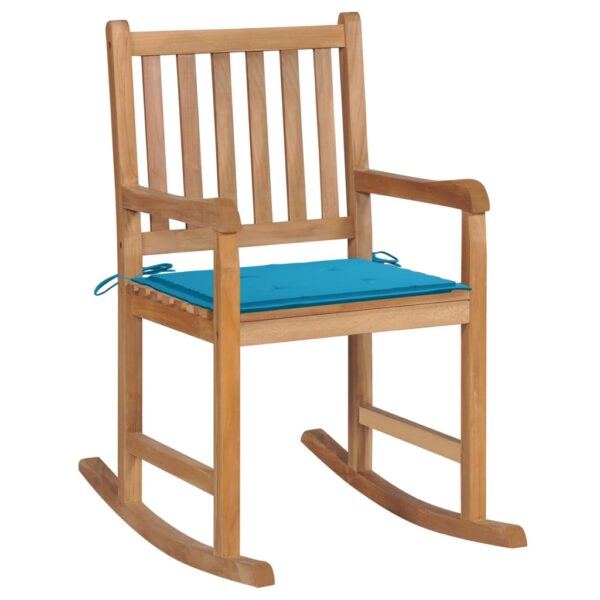 Cadeira de baloiço com almofadão azul teca maciça