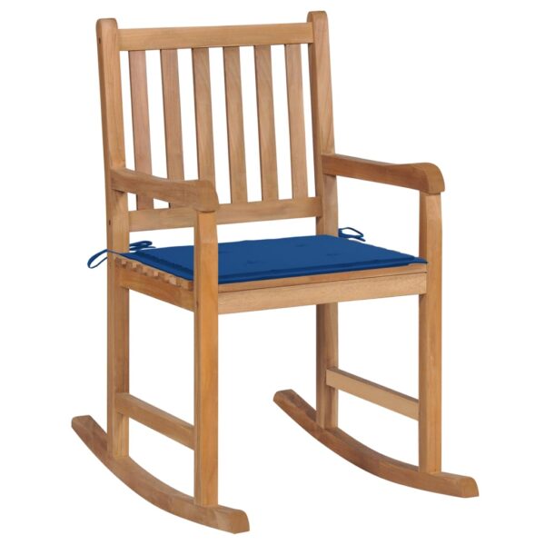 Cadeira de baloiço com almofadão azul real teca maciça