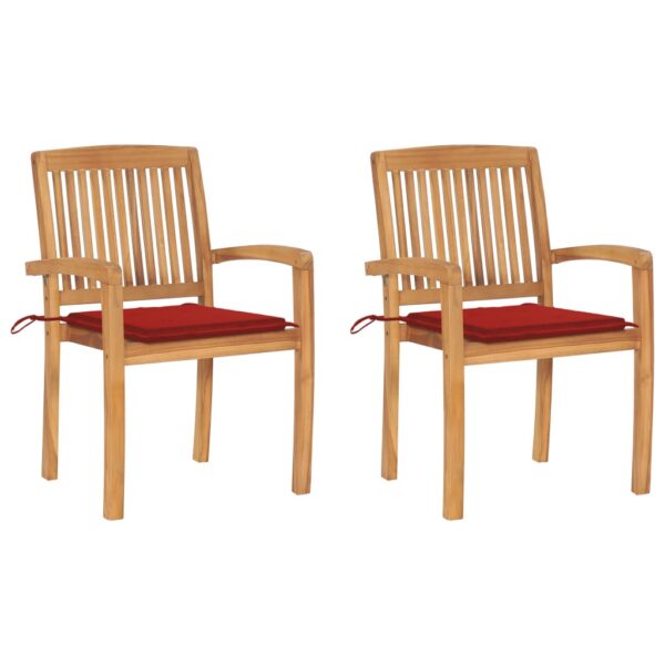 Cadeiras de jardim c/ almofadões vermelhos 2 pcs teca maciça