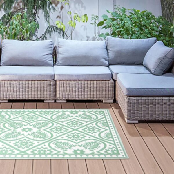 Esschert Design Tapete de exterior 182x122 cm azulejos verde e branco