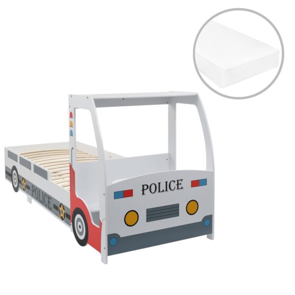 Cama carro da policia infantil com colchão de 7 zonas 90x200 cm