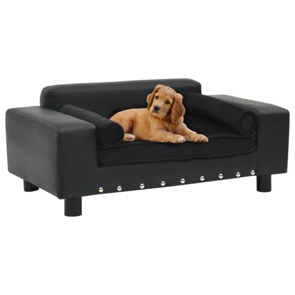 Sofá para cães 81x43x31 cm pelúcia e couro artificial preto