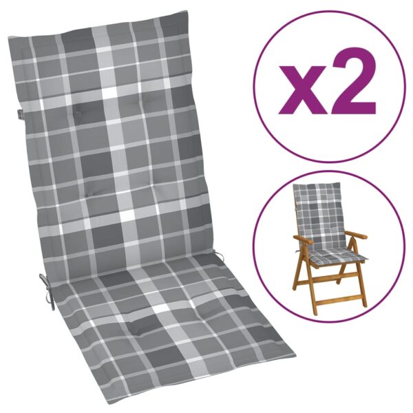 Almofadões p/ cadeiras jardim 2 pcs 120x50x3cm xadrez cinzento