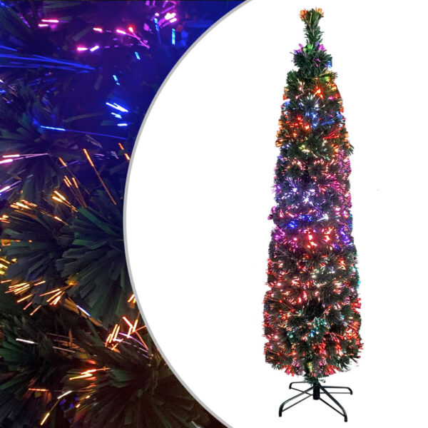 Árvore de Natal artificial fina c/ suporte 180 cm fibra ótica