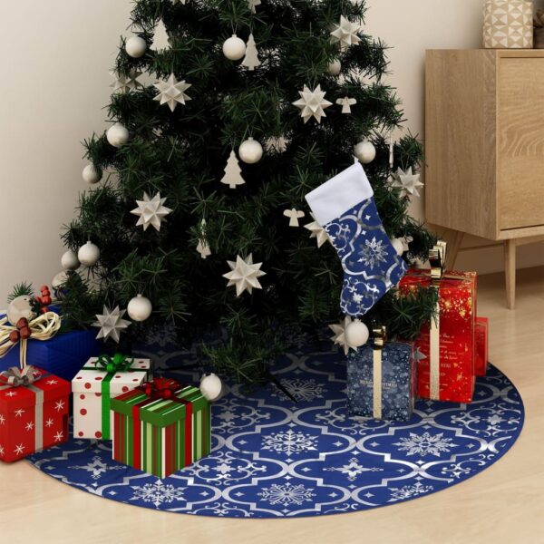 Saia de árvore de Natal luxuosa 122 cm com meia tecido azul