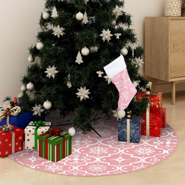 Saia de árvore de Natal luxuosa 122 cm com meia tecido rosa