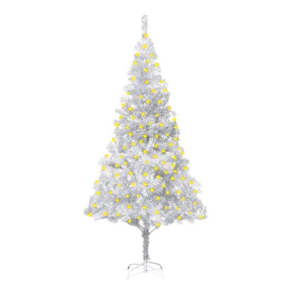 Árvore Natal artificial c/ luzes LED/suporte 180cm PET prateado