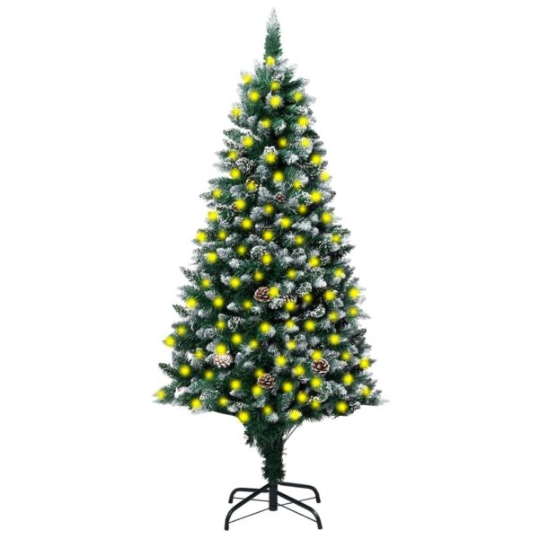 Árvore de Natal artificial + luzes LED/pinhas/neve branca 210cm