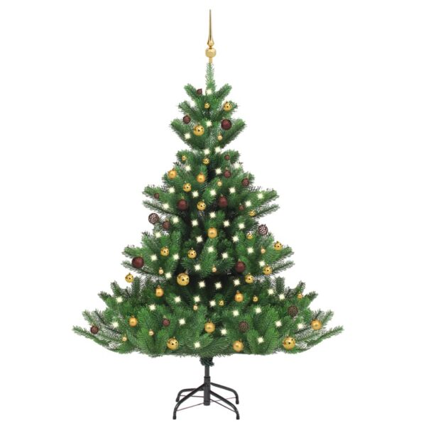 Árvore Natal artif. c/ LEDs/bolas 180 cm abeto caucasiano verde