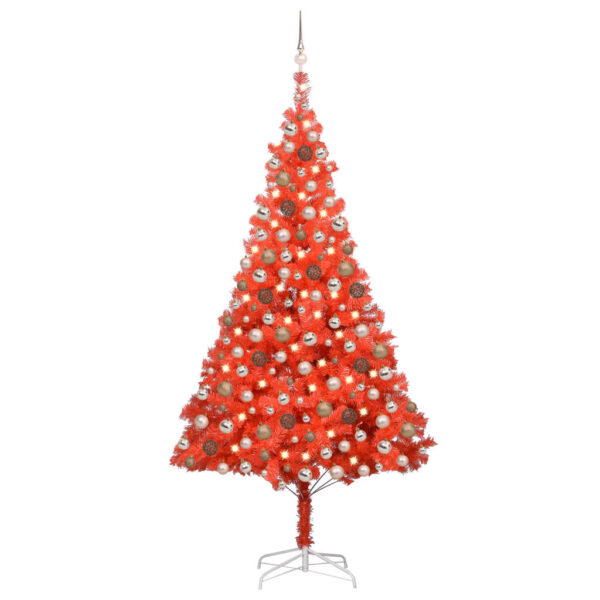 Árvore Natal artificial c/ luzes LED e bolas 240cm PVC vermelho